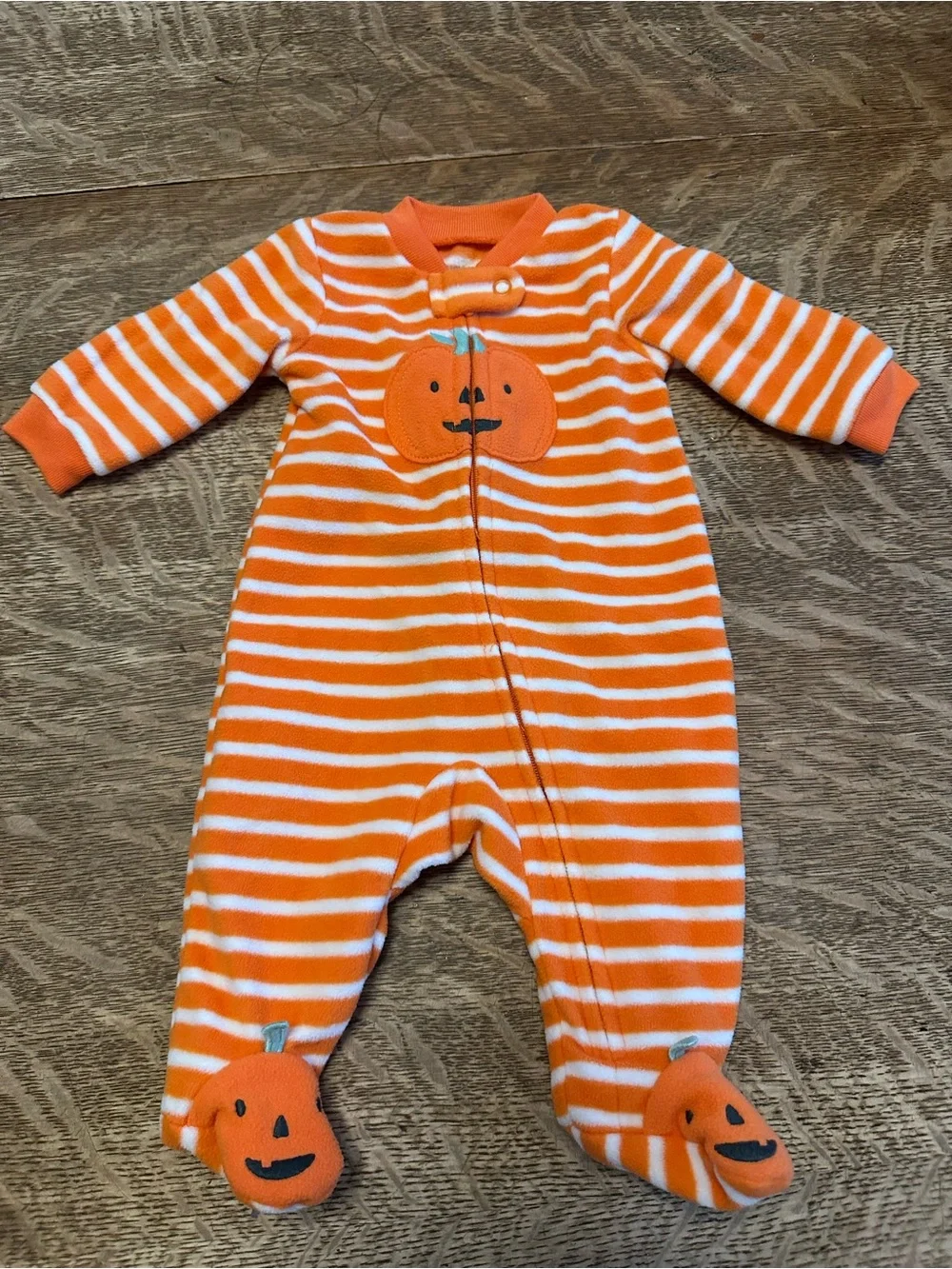 Carter’s Orange Striped Pumpkin Footed One-Piece for Baby